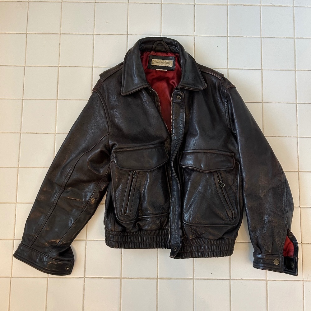 Brown Leather Bomber Jacket Banana Republic Vintage Size 36